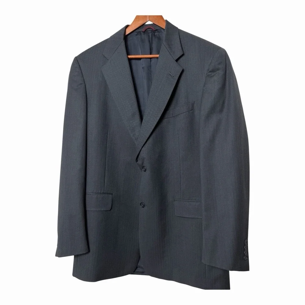Hart Schaffner Marx 42L Gray Herringbone Wool Blazer Sport Coat 2 Button Woolmar - Picture 2 of 14